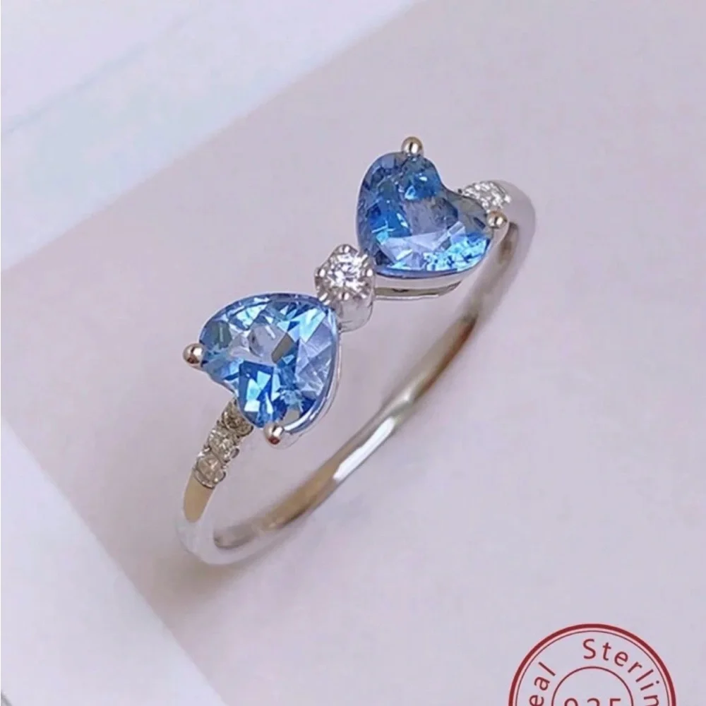 New Sterling Silver S925 Blue Heart Ring